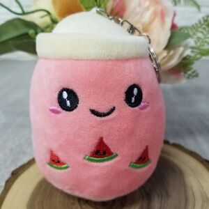 Boba Tea Watermelon Plush Keycharm